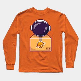 Cute Astronaut In Box Cartoon Long Sleeve T-Shirt